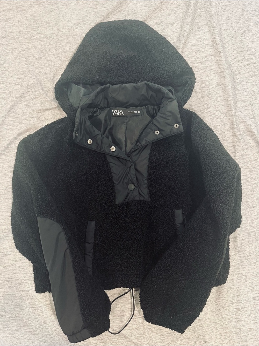 Zara cropped faux shearling Sherpa snap pullover jacket hooded